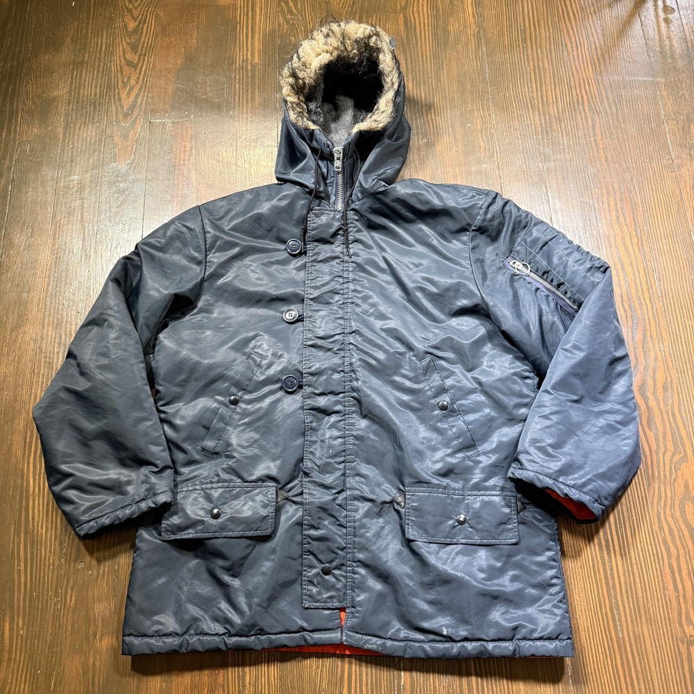 VTG Military Jacket Mens L Black N-3B Arctic Parka Flying Coat N3B Snorkel